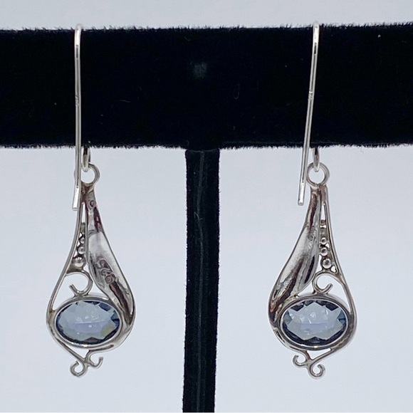 Sterling Silver Blue Stone Teardrop Dangle Earrings - Picture 4 of 8